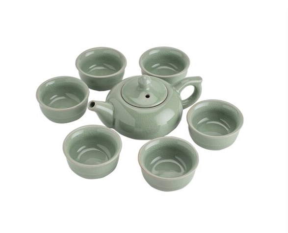 Чайный сервиз "Кракле" светло-зеленый (керамика)  7 предметов (чайник с метал. ситом)