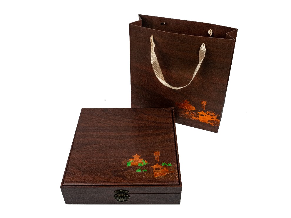 Подарочная коробка для пуэра "Чайный дом" дизайн дерево, с пакетом