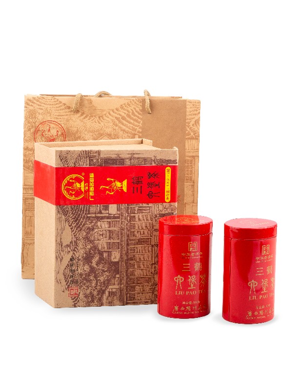 Любао в подарочном наборе с двумя жестяными банками 100 гр х2 (картон,жб) Гуанси Учжоу (дата старения 2009 г)